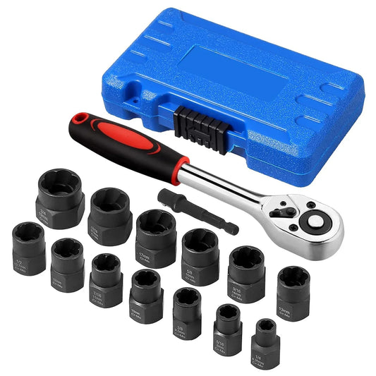 13 Piece Nut Extractor Socket Set With 3 8 Ratchet