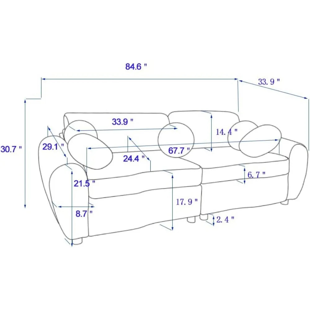 Modern Curved Chenille Sectional Sofa With 5 Pillows