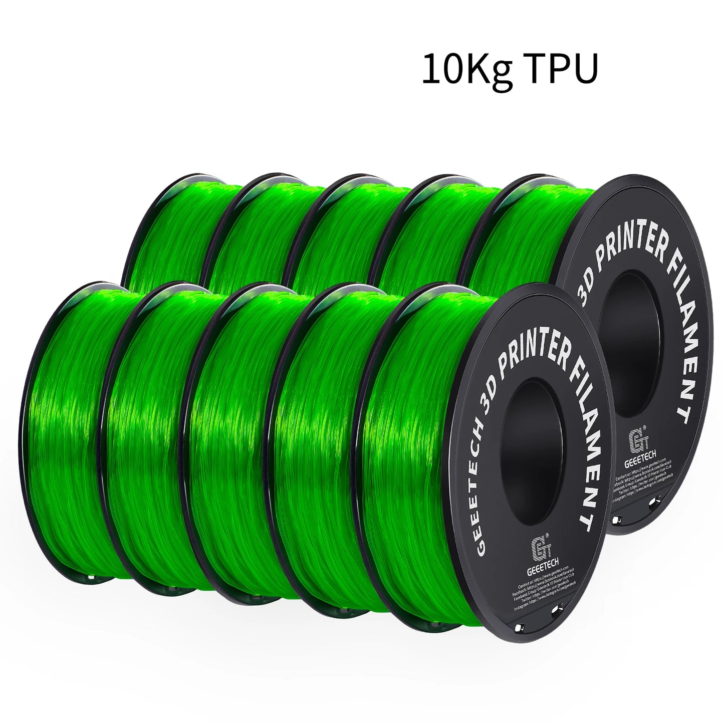 GEEETECH 10Kg TPU 3D Printer Filament 1kg 2.2LBS Spool 1.75mm Non-Toxic Vacuum Packaging Shore Hardness 95A
