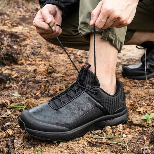 Baasploa Men Hiking Shoes Litchi Leather Non Slip Sneakers