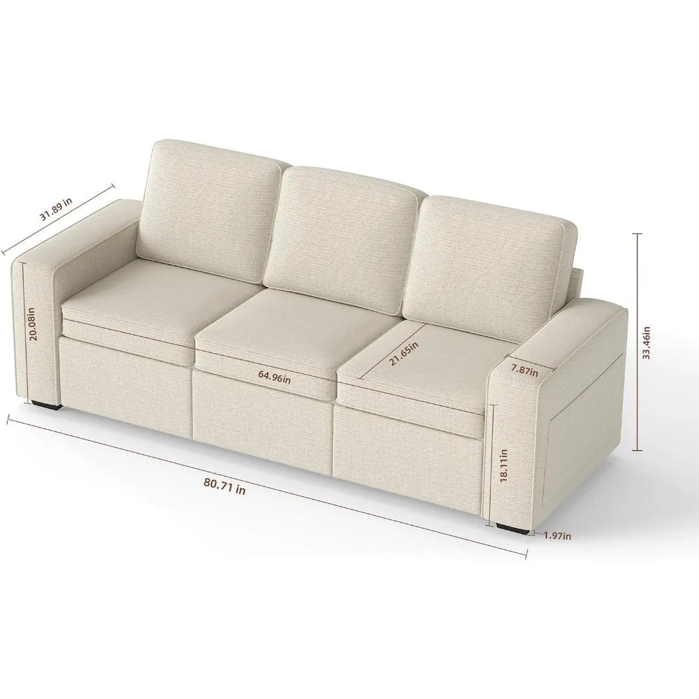 80 Inch Modern Chenille Sofa 3 Seater Deep Seat Living Room