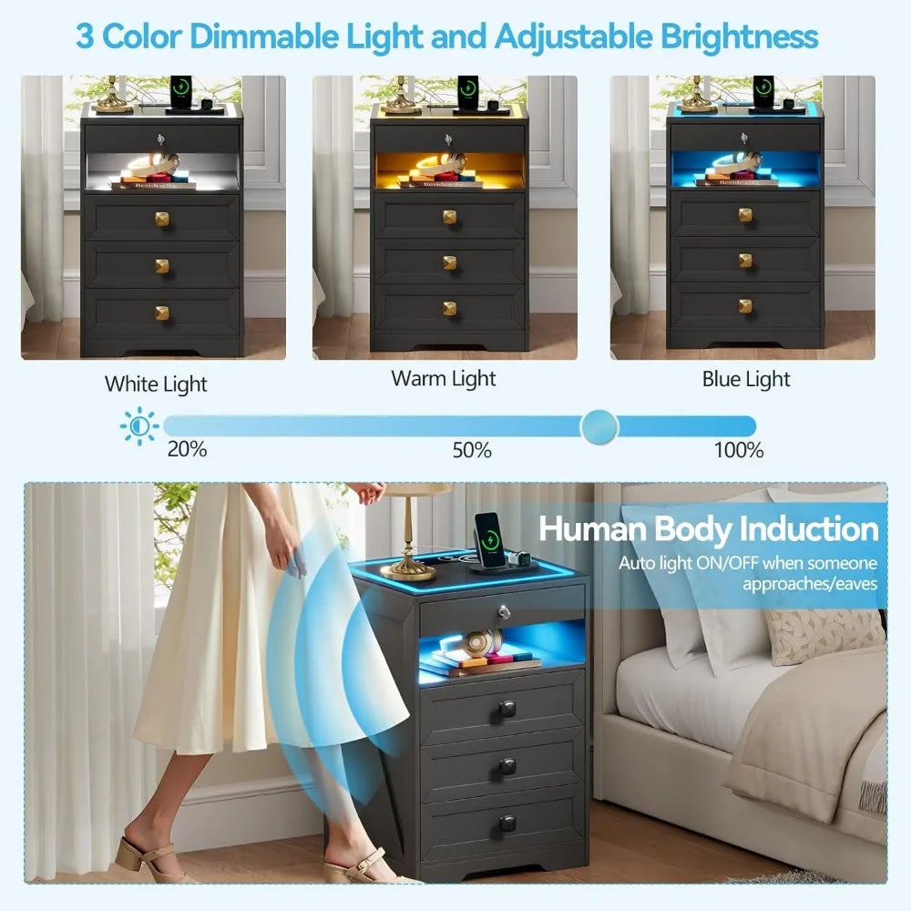 Night Stand Set 2 With Gun Drawer And Wireless Charging