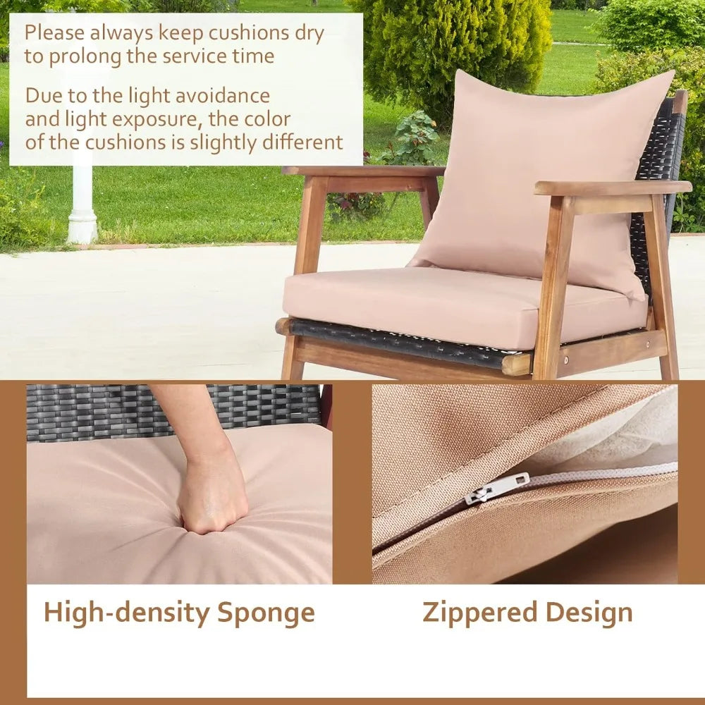 4 Piece Patio Set Acacia Wood Cushions And Coffee Table