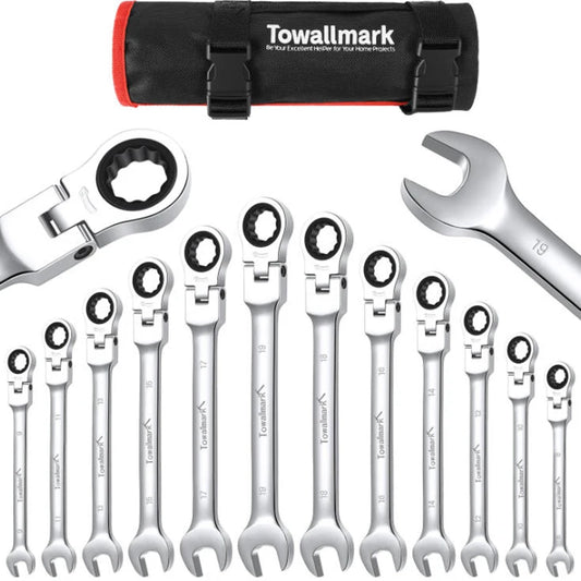 12 Piece Flex Head Wrench Set Ratcheting 8-19mm CrV Steel