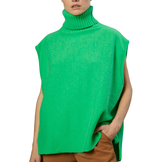 Women Knit Vest Sleeveless Turtleneck Solid Loose Tank Top Sweater Casual Daily Wear
