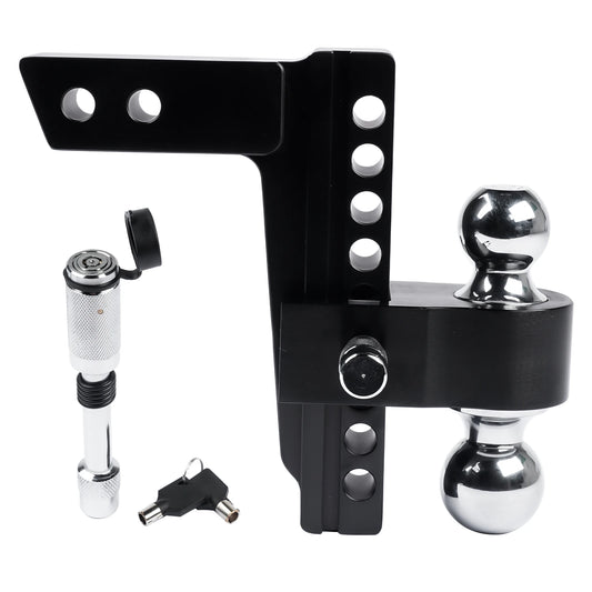 AP03 Black Adjustable Trailer Hitch for Solid Tube Hitch 12500 LBS 2 Inch and 2-5/16 Inch Balls 2 Inch Receiver 8 Inch Drop