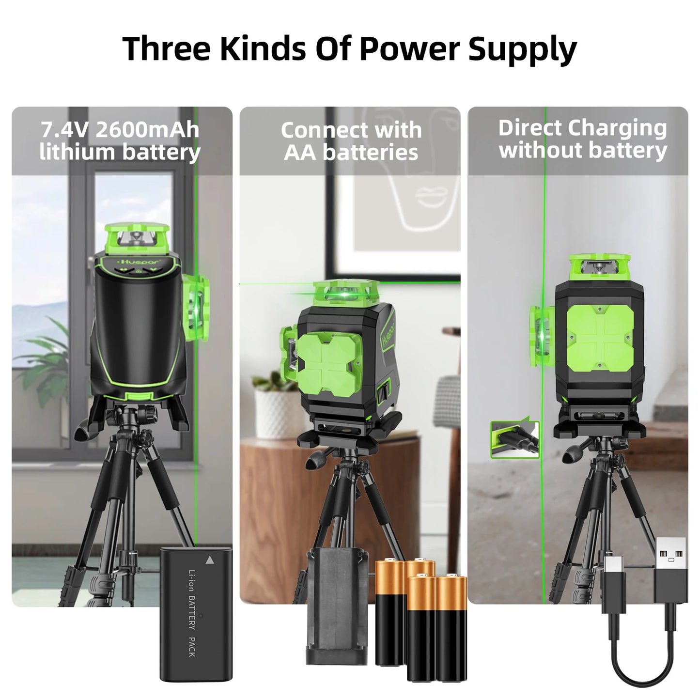 Huepar S04CG-LC 16 Lines Laser Level With Detector Tripod 4D Self Leveling Green Laser Leveling Tool