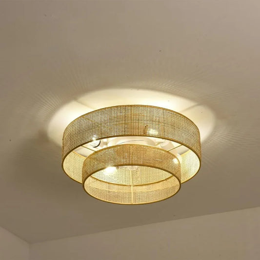 20 Inch Bamboo Flush Mount Ceiling Fan with Light Remote