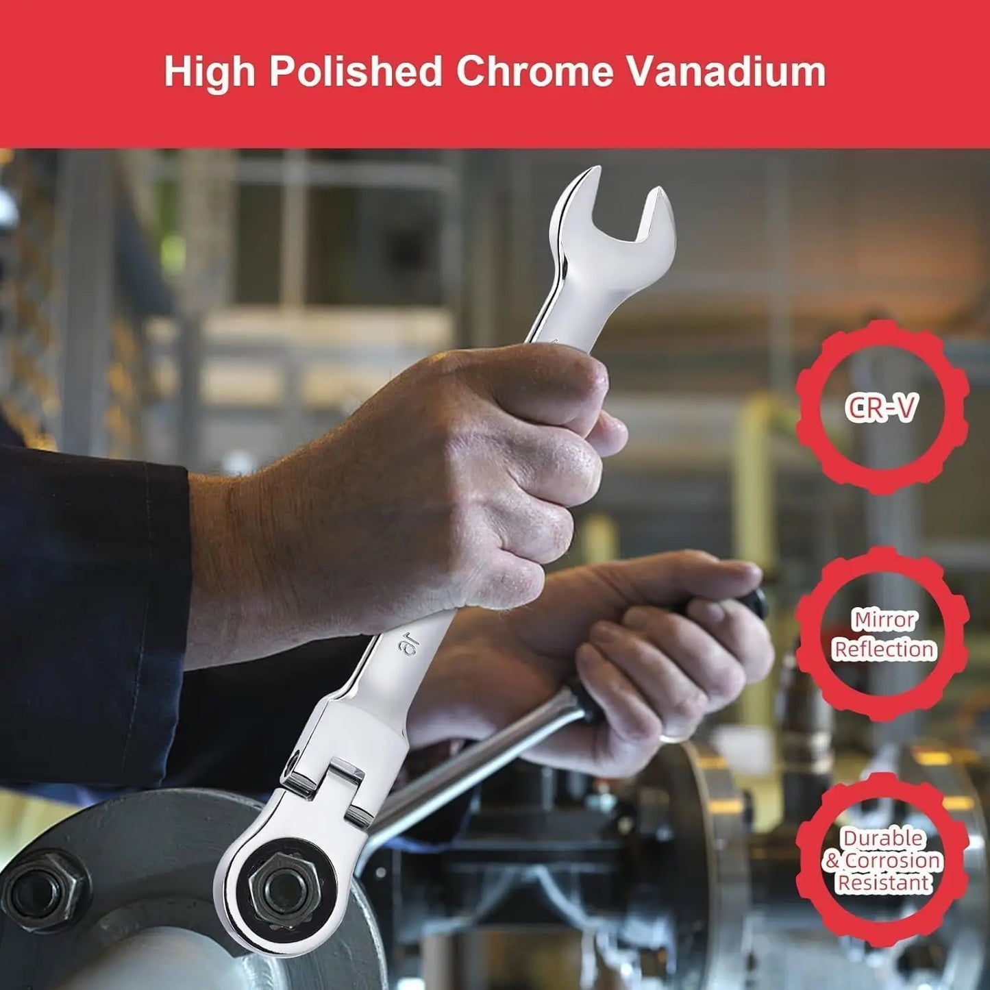 12 Piece Flex Head Wrench Set Ratcheting 8-19mm CrV Steel