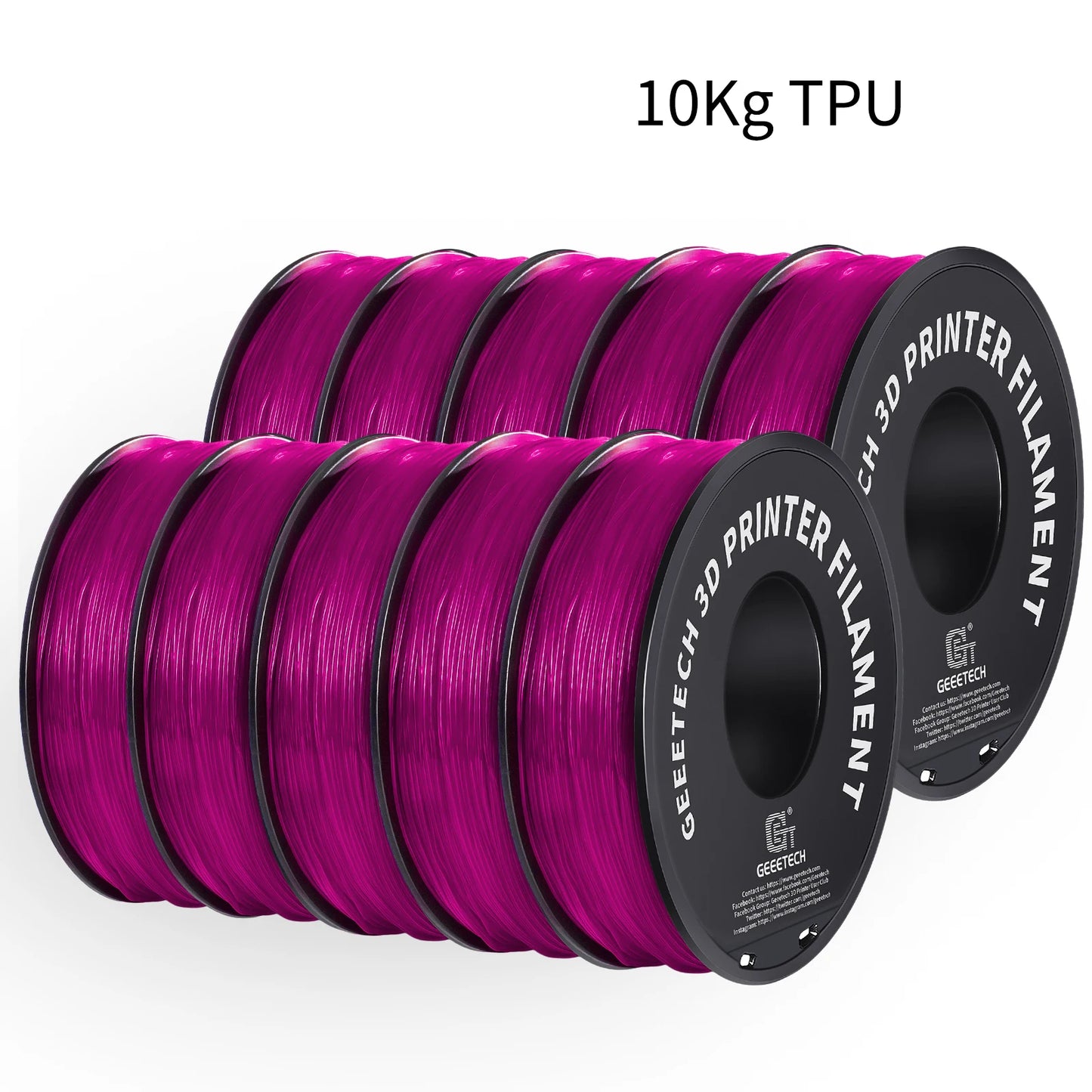 GEEETECH 10Kg TPU 3D Printer Filament 1kg 2.2LBS Spool 1.75mm Non-Toxic Vacuum Packaging Shore Hardness 95A