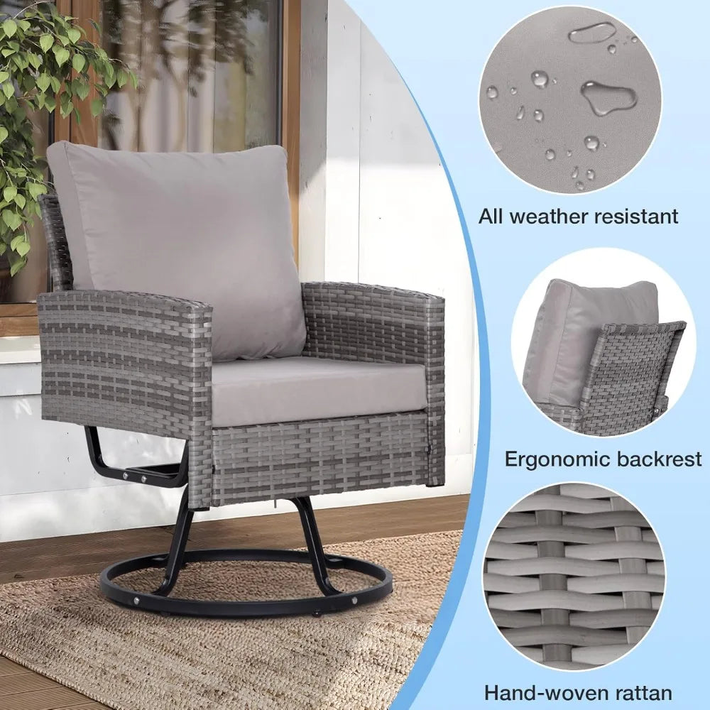 3 Piece Swivel Outdoor Patio Furniture Set With Glass Table