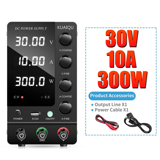 KUAIQU 30V 10A DC Power Supply Adjustable Digit Display Mini Laboratory Power Supplies Voltage Regulator 60V 5A 120V 3A 32V 6A