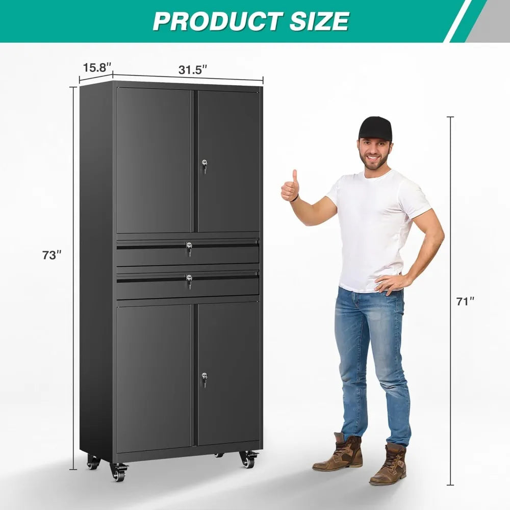 Metal Rolling Cabinet With Wheels Locking Doors And Shelves