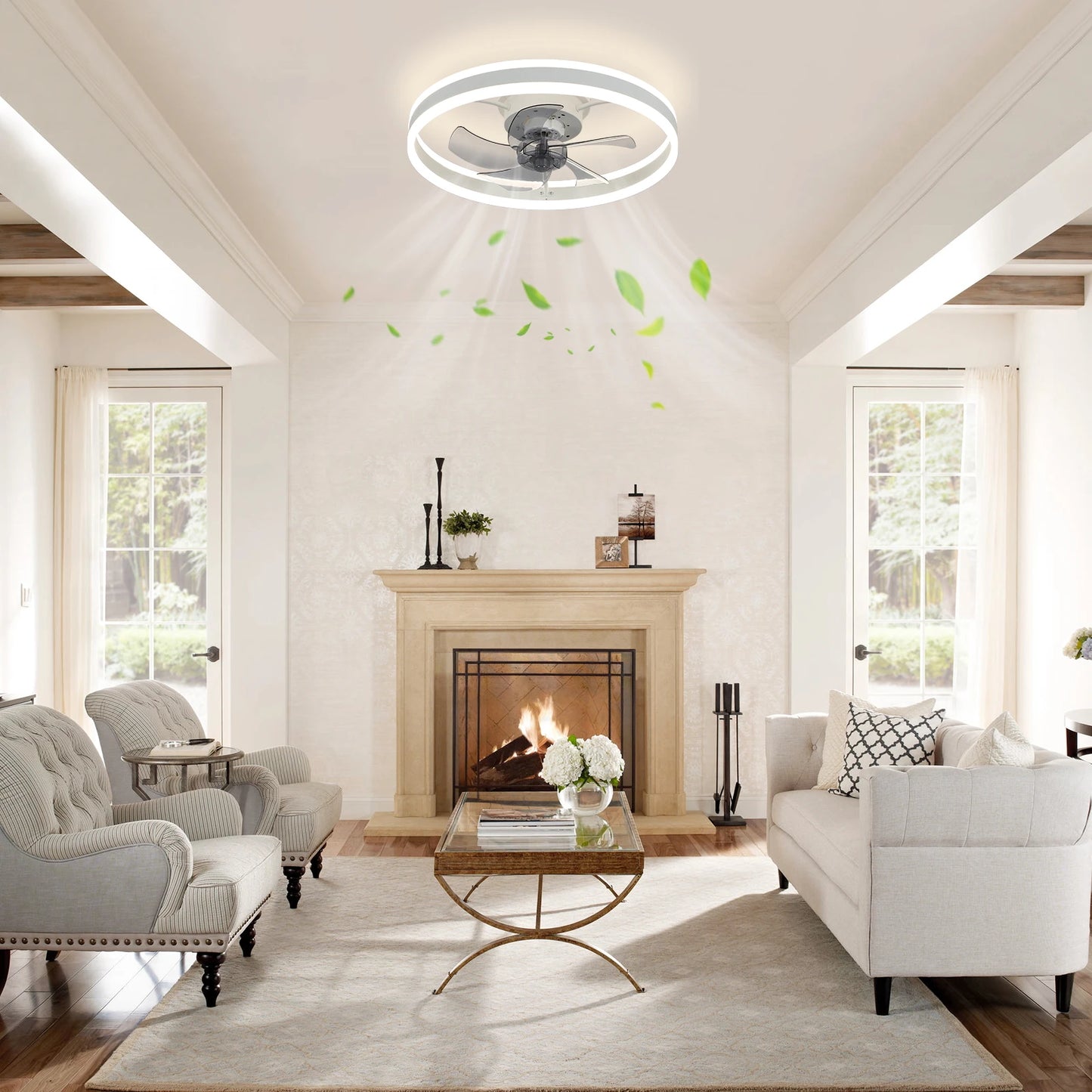 Modern Low Profile Ceiling Fans With Up And Down Light-emitting Led 20 Inch Flush Mount Fandeliers With Remote