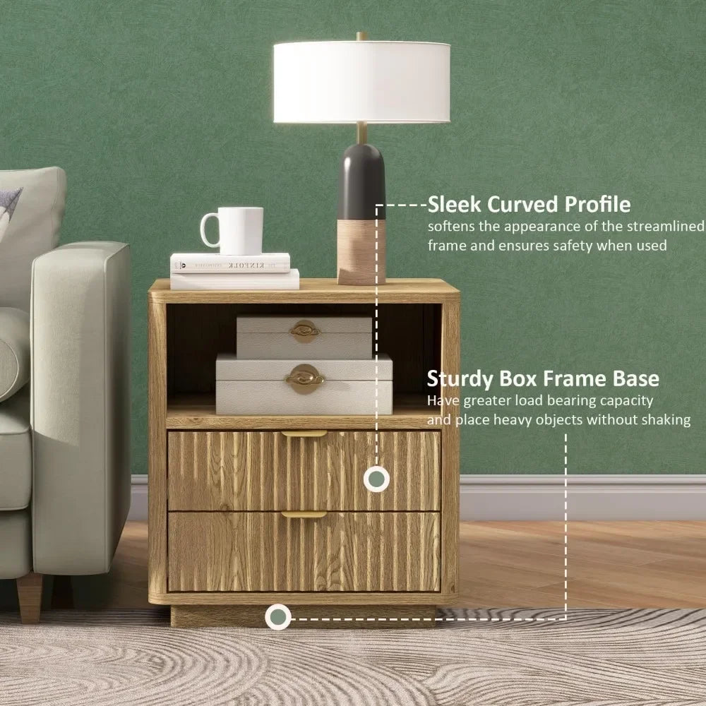 Fluted Nightstands Set Of 2 Brown Bedside Table With Drawers