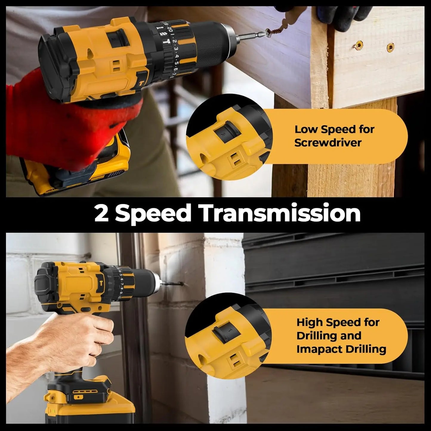 Hammer Drill Compatible with Dewalt 20V Max Battery Cordless Drill with Brushless Motor 1/2 Inch Keyless Metal Chuck
