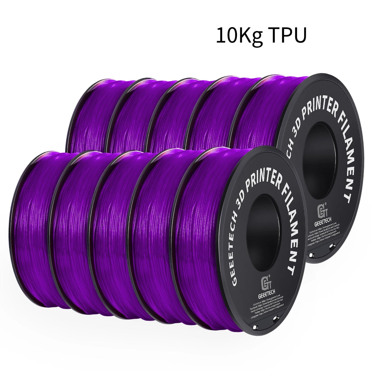 GEEETECH 10Kg TPU 3D Printer Filament 1kg 2.2LBS Spool 1.75mm Non-Toxic Vacuum Packaging Shore Hardness 95A
