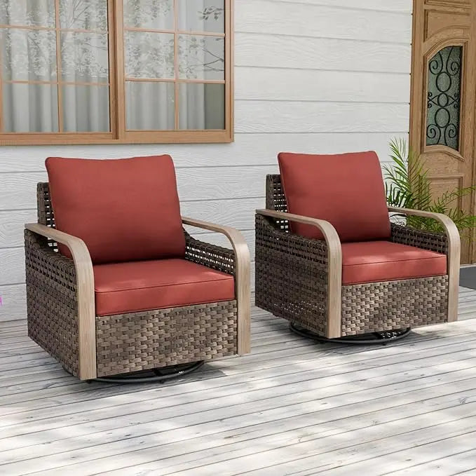 Modern Wicker Outdoor Glider Rocking Chair Swivel 2 Chairs