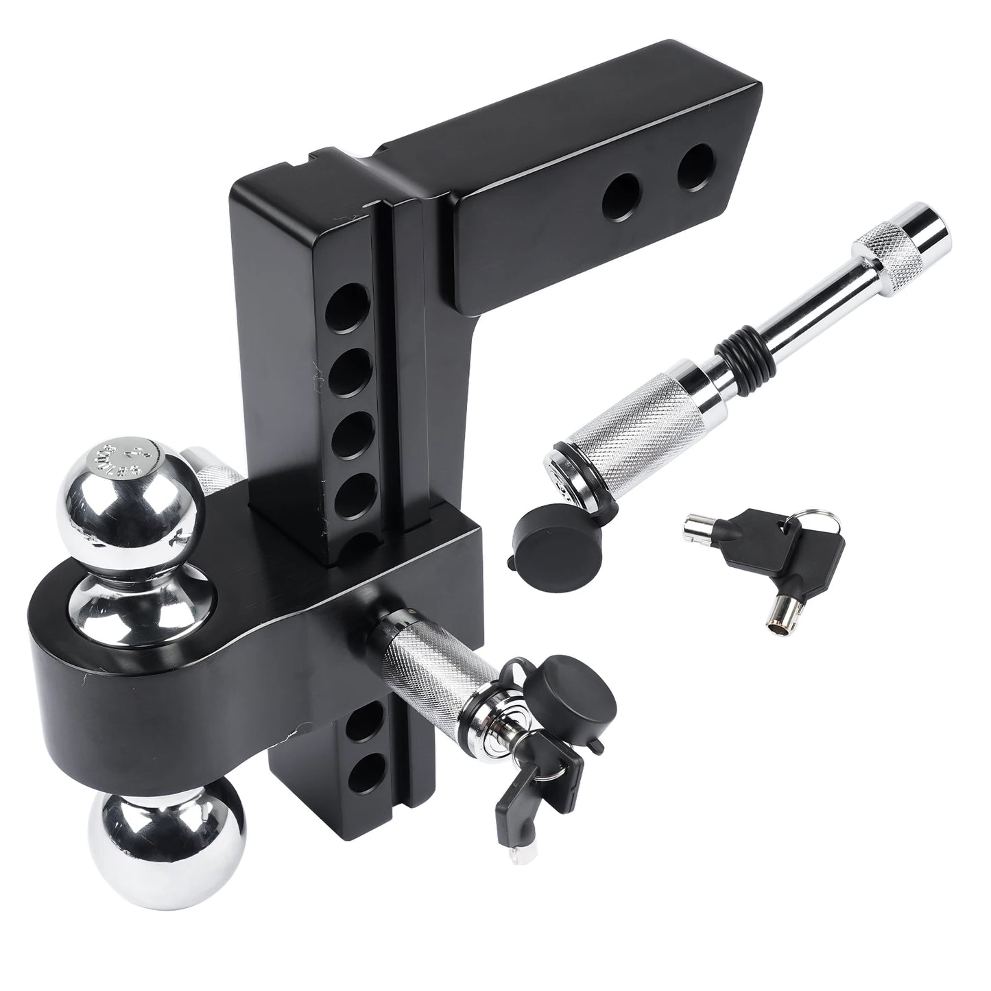 AP03 Black Adjustable Trailer Hitch for Solid Tube Hitch 12500 LBS 2 Inch and 2-5/16 Inch Balls 2 Inch Receiver 8 Inch Drop