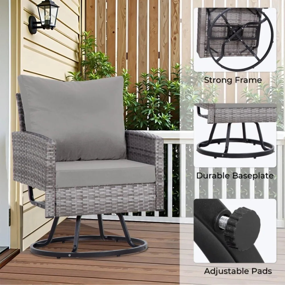 3 Piece Swivel Outdoor Patio Furniture Set With Glass Table