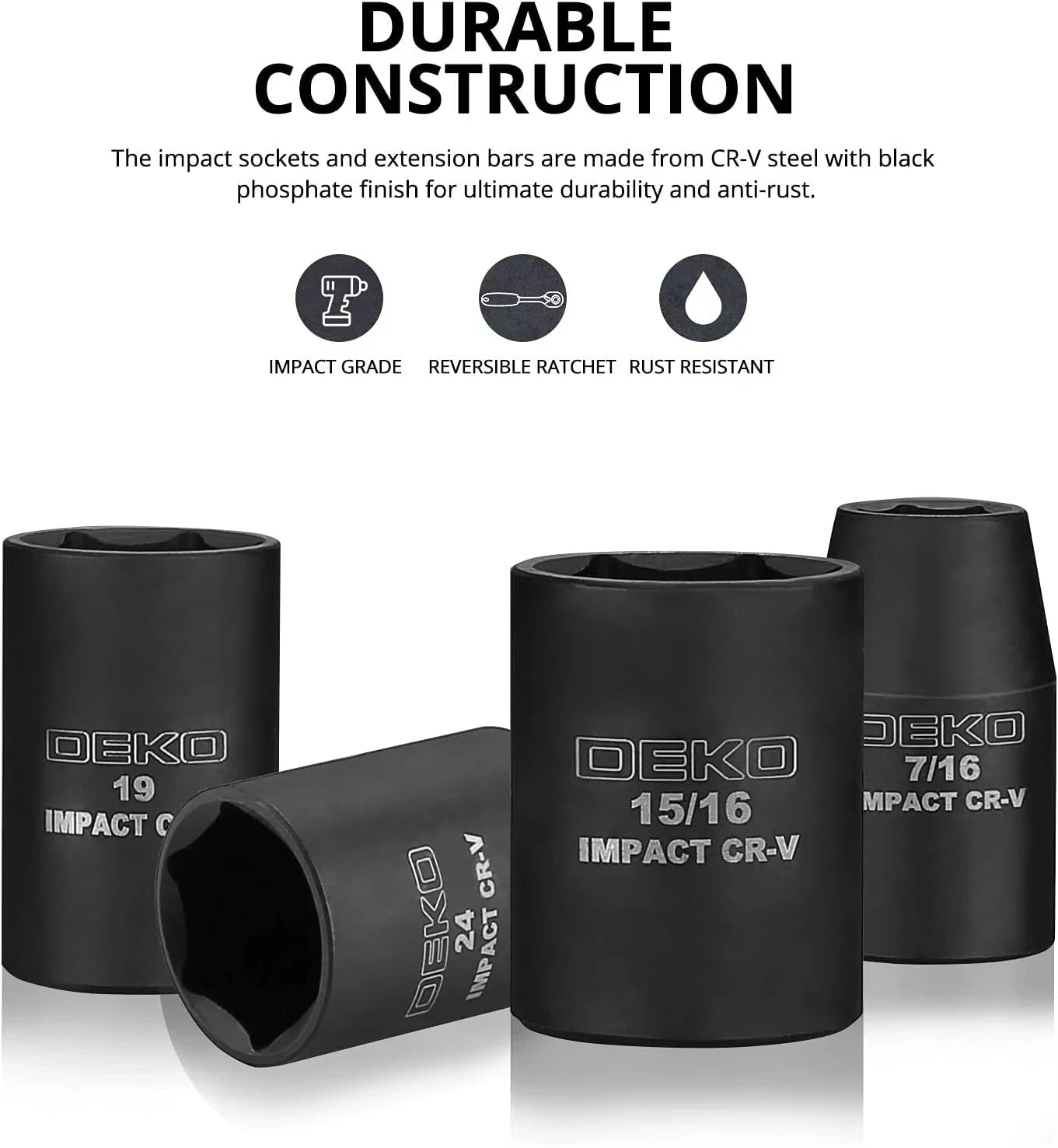 Deko Half Inch Drive Socket Set 23 Piece Ratchet Tool