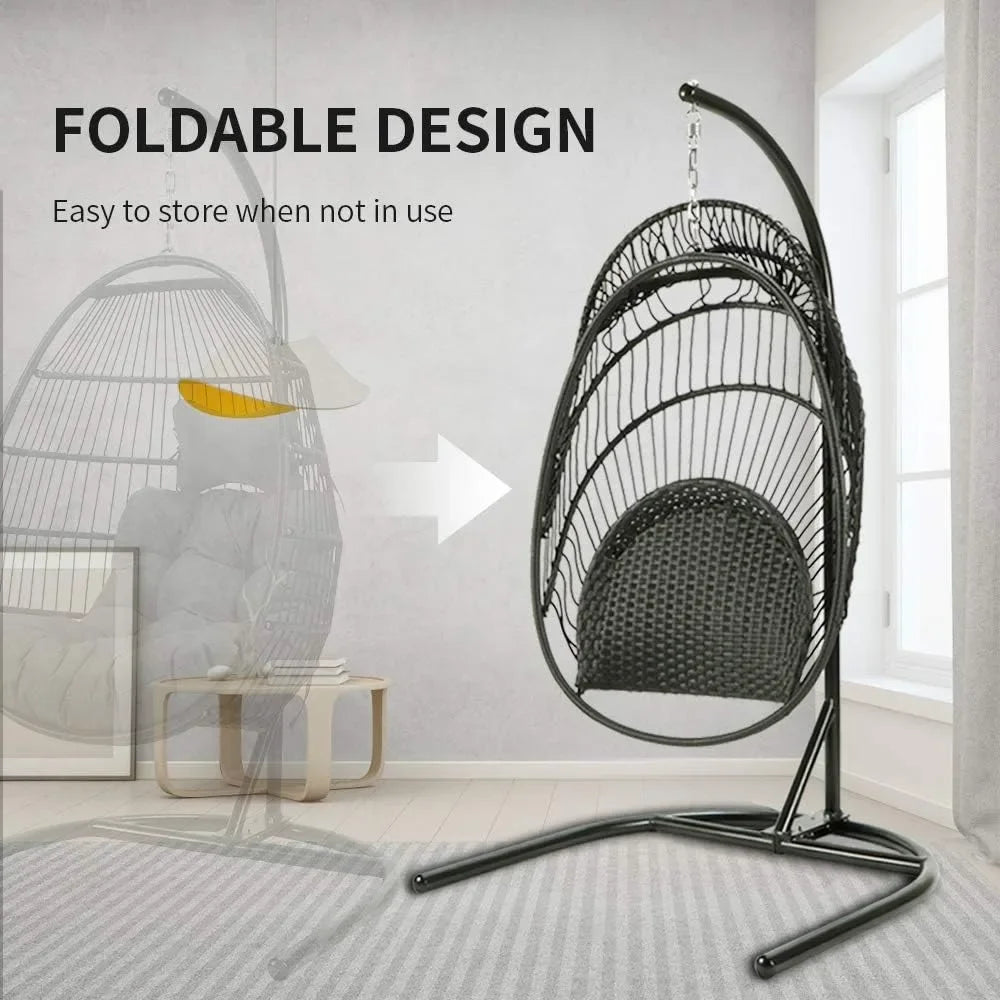 Swing Chair With Stand Foldable Rattan Wicker Egg Hammock Chair Cushion And Pillow For Patio Garden Outdoor