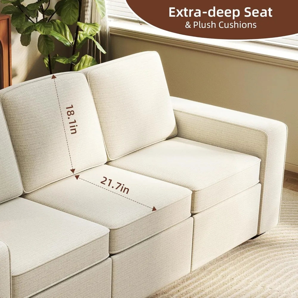 80 Inch Modern Chenille Sofa 3 Seater Deep Seat Living Room