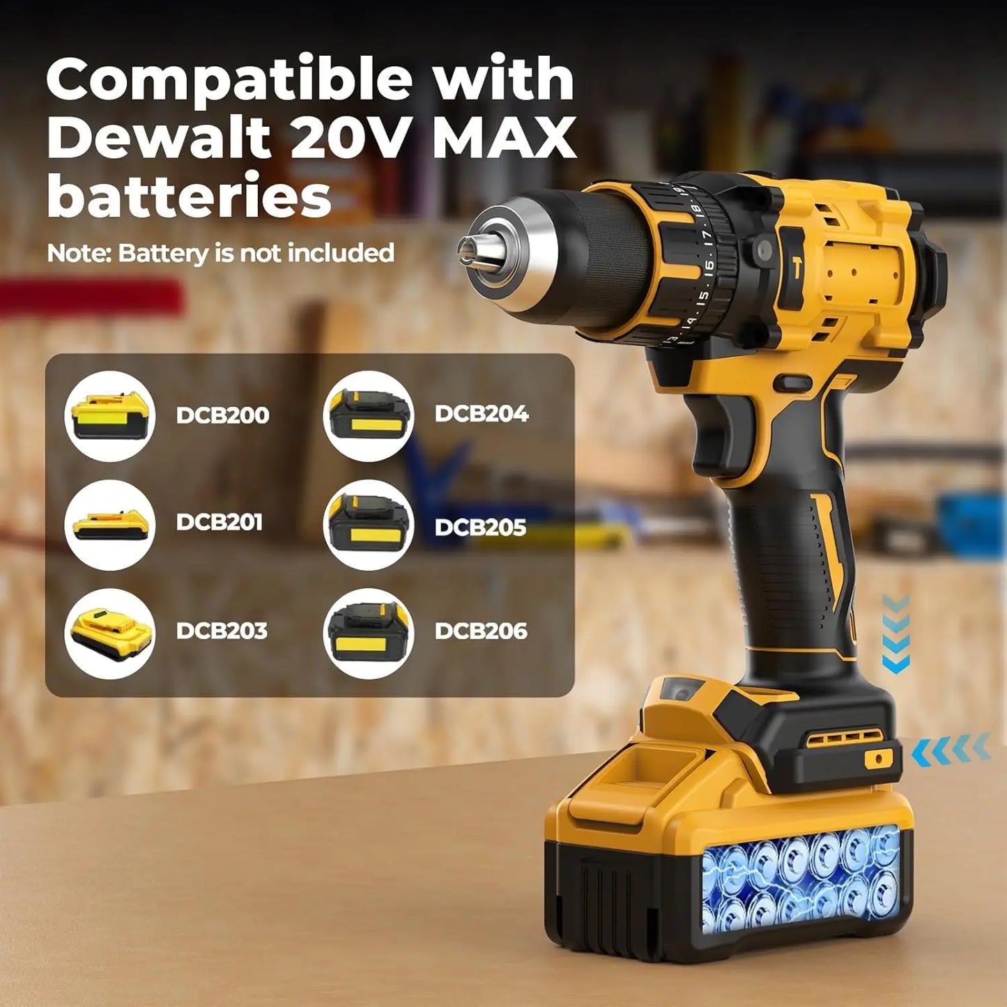 Hammer Drill Compatible with Dewalt 20V Max Battery Cordless Drill with Brushless Motor 1/2 Inch Keyless Metal Chuck