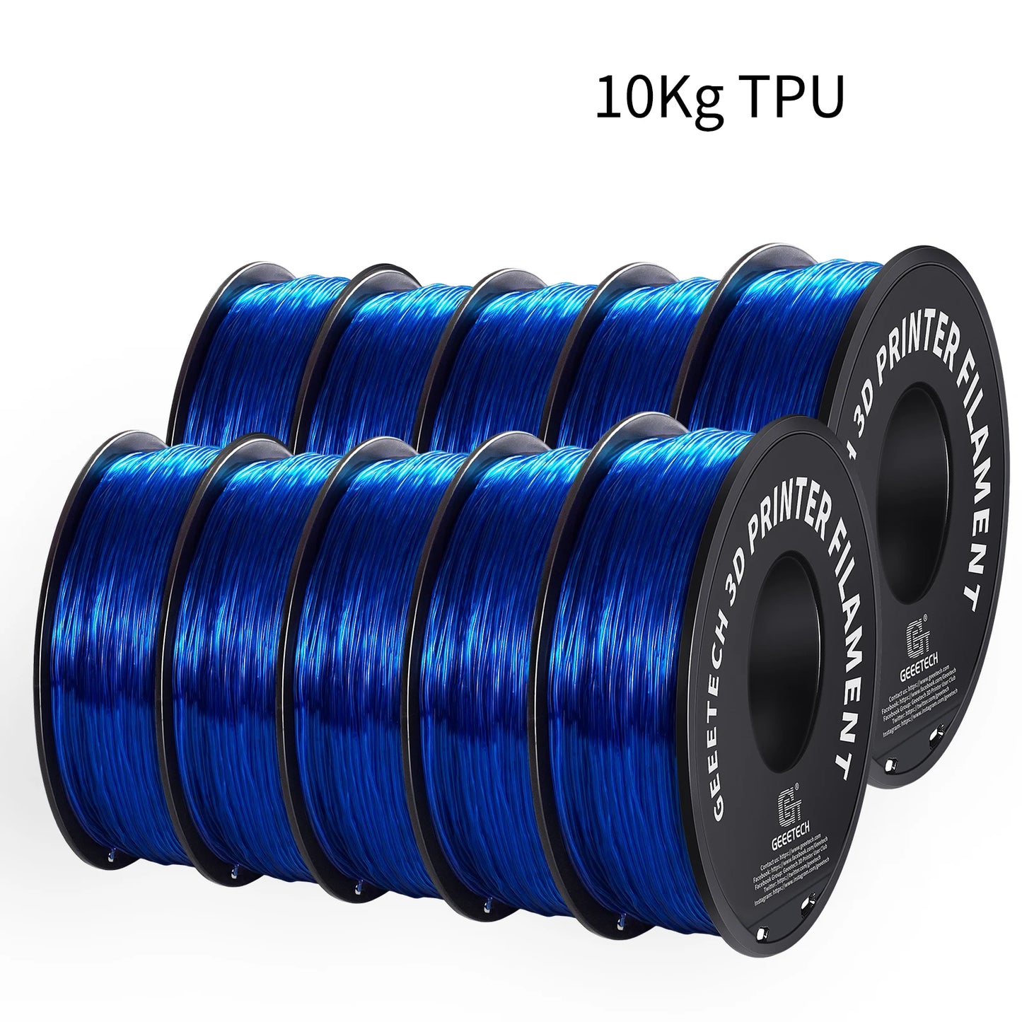 GEEETECH 10Kg TPU 3D Printer Filament 1kg 2.2LBS Spool 1.75mm Non-Toxic Vacuum Packaging Shore Hardness 95A