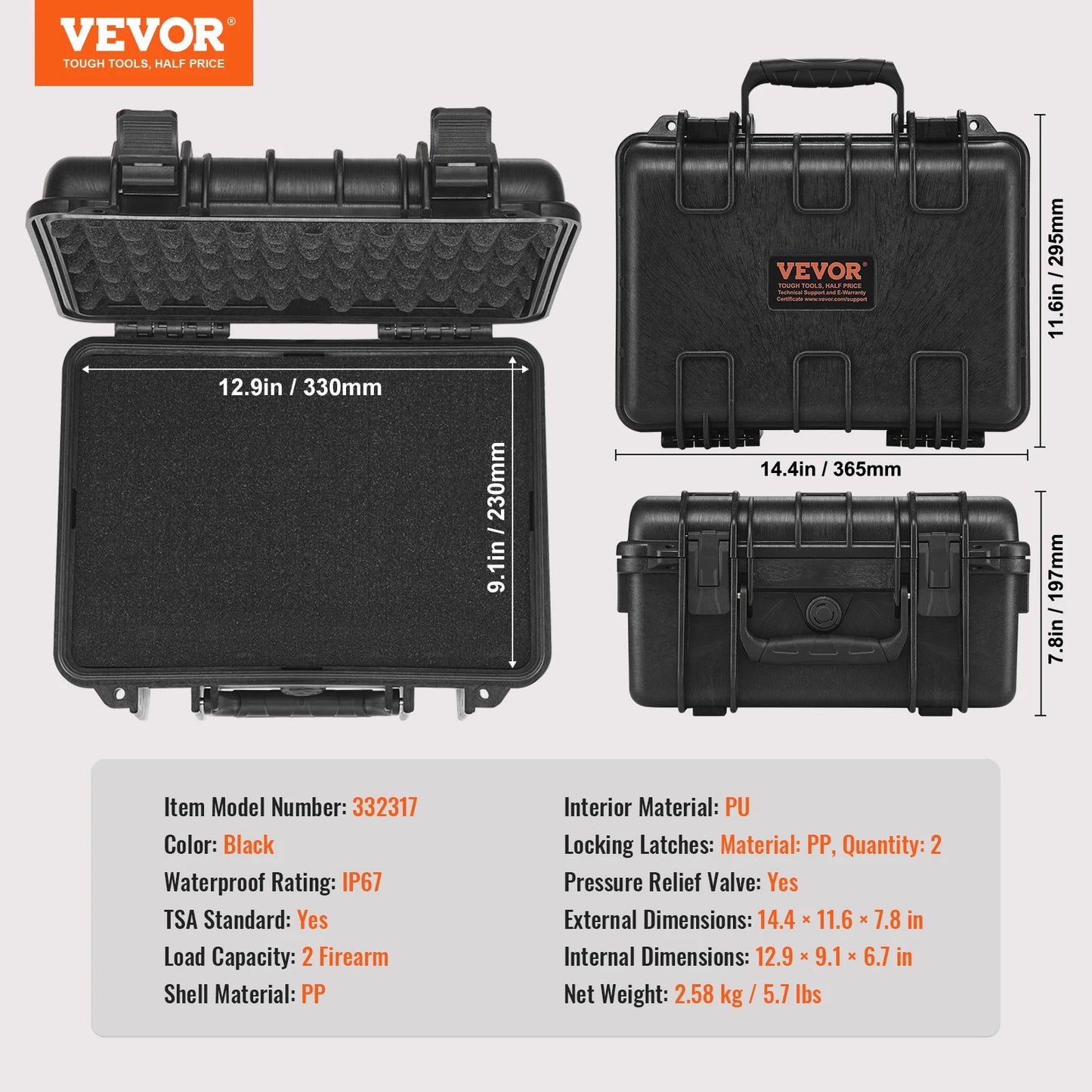 SucceBuy Hard Pistol Cases with Pre-Cut PU Foam Lining Waterproof Dustproof Lockable Gun Case for 1 to 6 Pistols