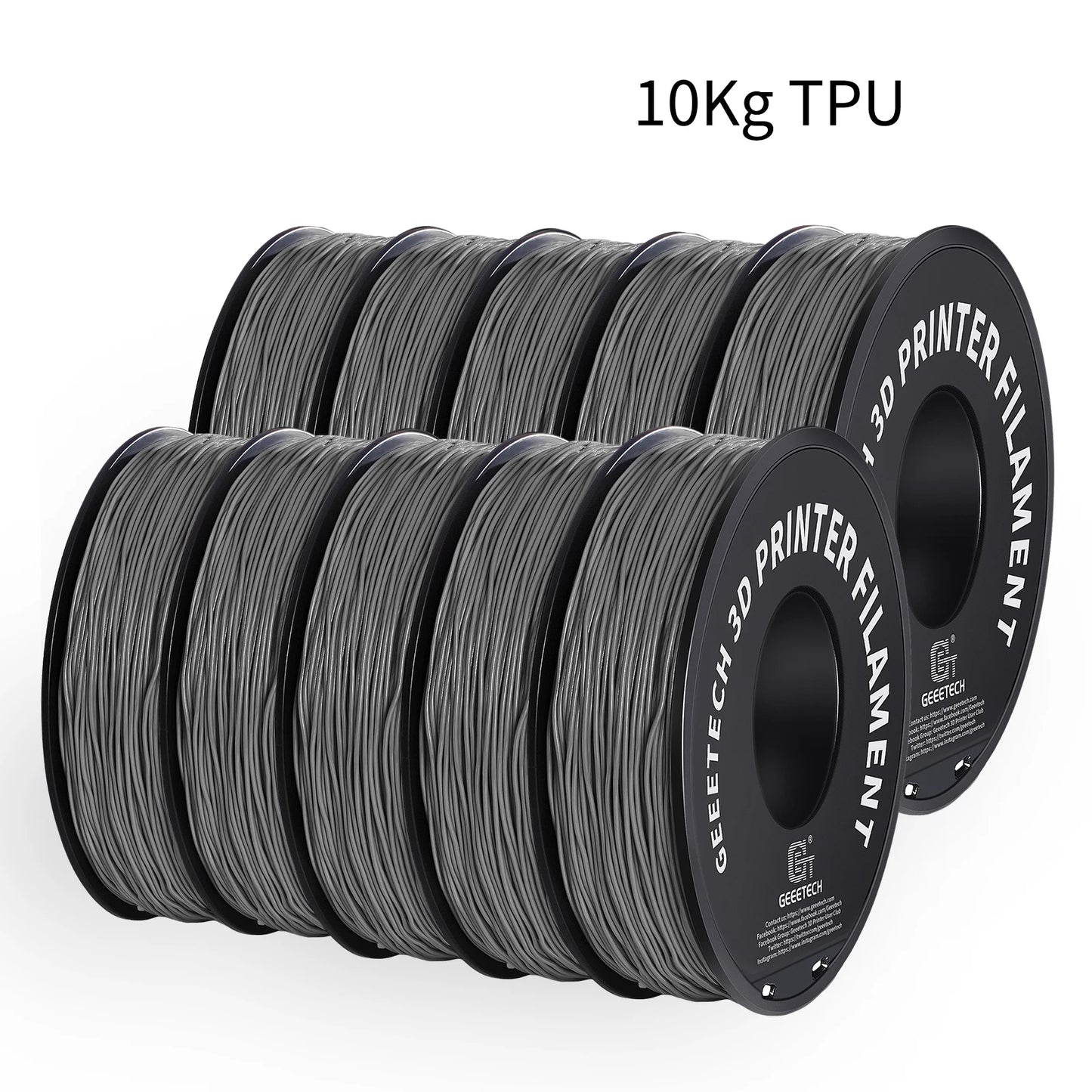 GEEETECH 10Kg TPU 3D Printer Filament 1kg 2.2LBS Spool 1.75mm Non-Toxic Vacuum Packaging Shore Hardness 95A