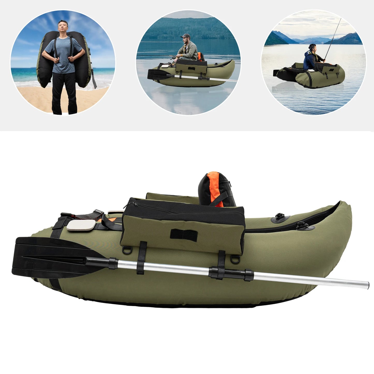 Inflatable Fishing Boat with Hand Air Pump for Outdoor Activities 136x105cm Max Capacity 286.6 lbs Ideal for Camping Fishing and Hiking Green