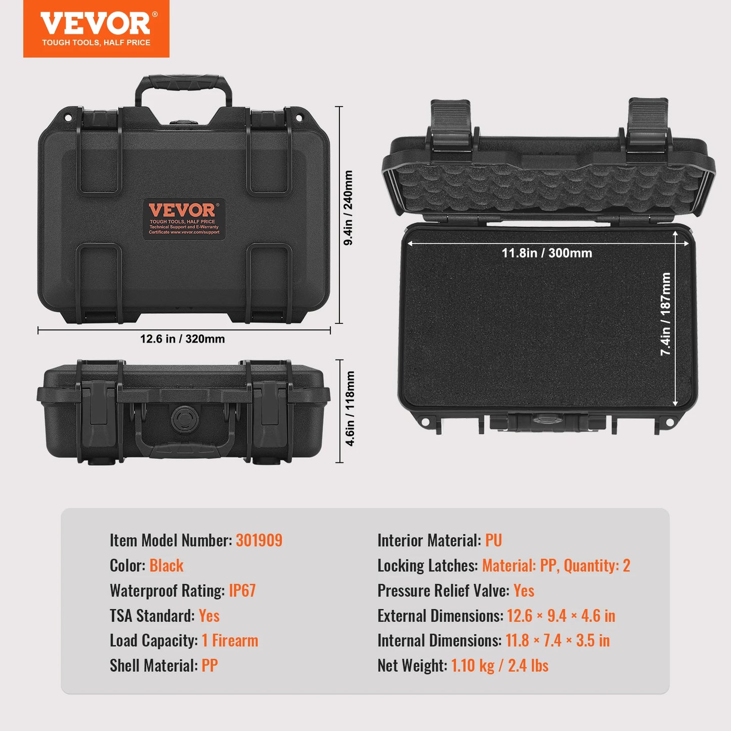 SucceBuy Hard Pistol Cases with Pre-Cut PU Foam Lining Waterproof Dustproof Lockable Gun Case for 1 to 6 Pistols