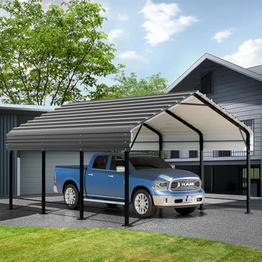 12X15 FT Heavy Duty Carport Canopy with Galvanized Steel Roof and Frame Extra Large Metal Garage