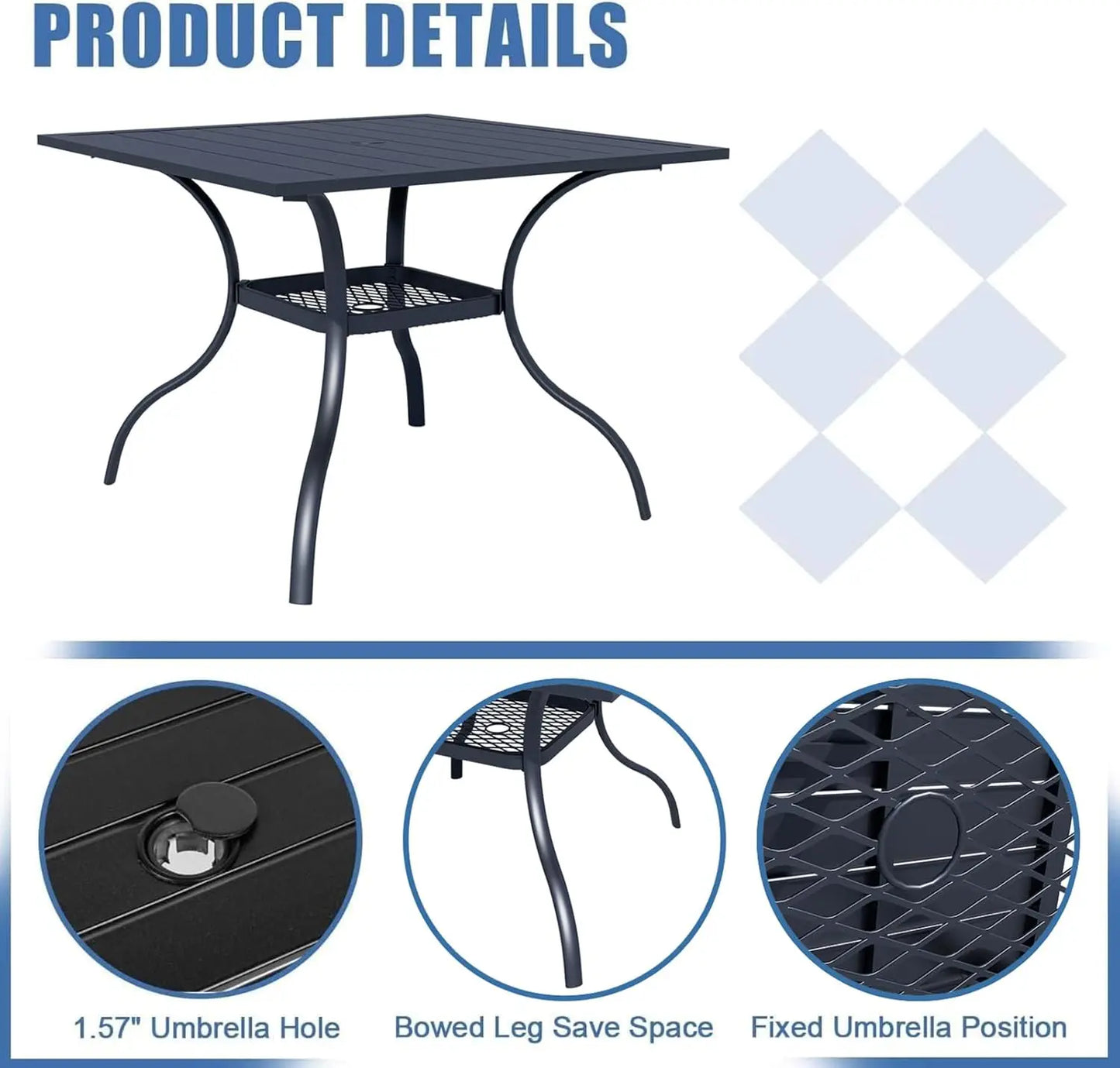 5 Piece Metal Outdoor Patio Furniture Dining Set with Brown Umbrella 4 Swivel Chairs and Square Table