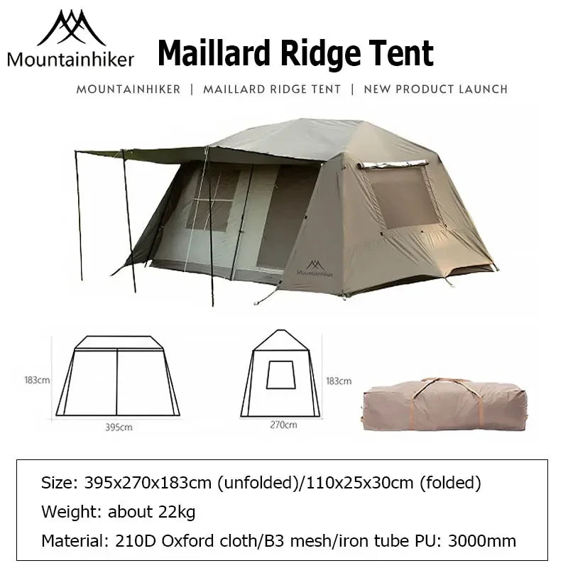 Mountainhiker One Button Tent Living Shell Shelter Ridge Tent with Two Bedrooms and One Living Room Automatic Beach Outdoor Large