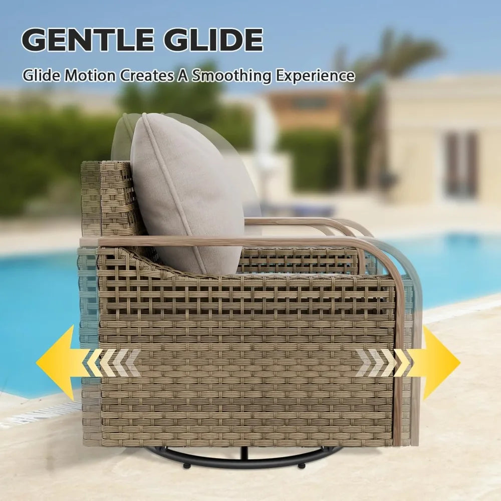 Modern Wicker Outdoor Glider Rocking Chair Swivel 2 Chairs